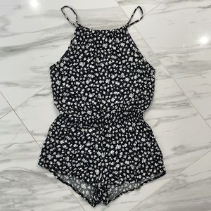 Brandy Melville Floral Black/White Sleeveless Romper One Size